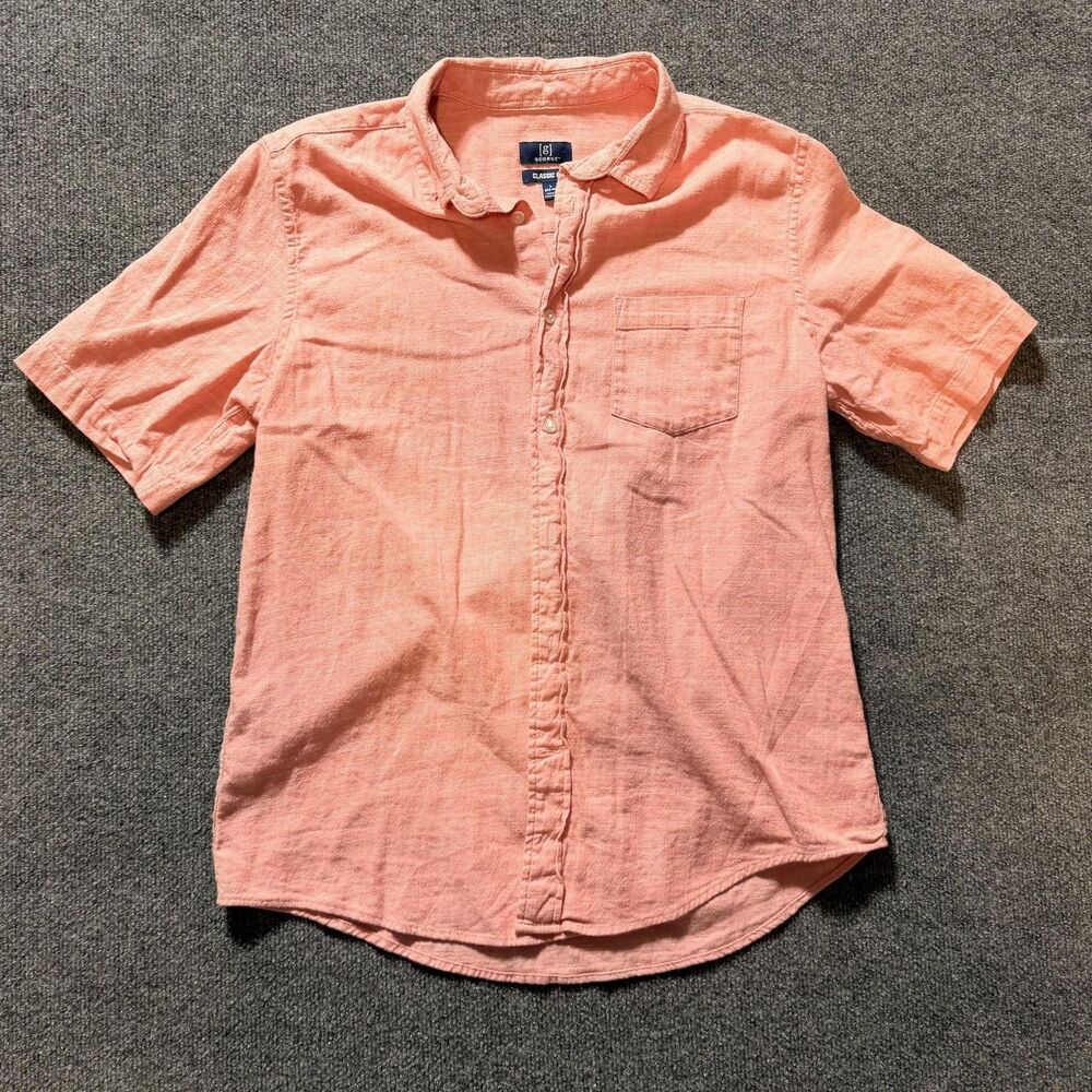 George Shirt Mens Large Pink Classic Fit Short Sleeve Button Up Casual Cotton